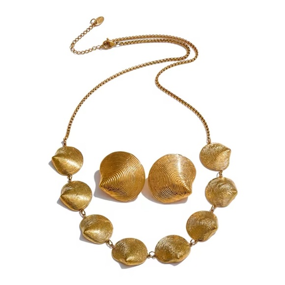Gold Seashell Statement Necklace & Earring Set – Stainless Steel, PVD plating - Picture 10 of 16